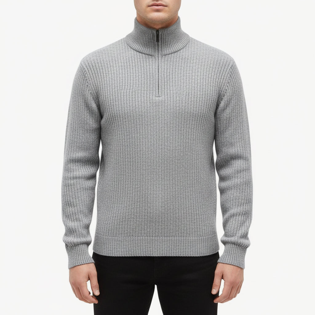 Johan - Men's Slim Fit Sweater with Quarter Zip and High Collar