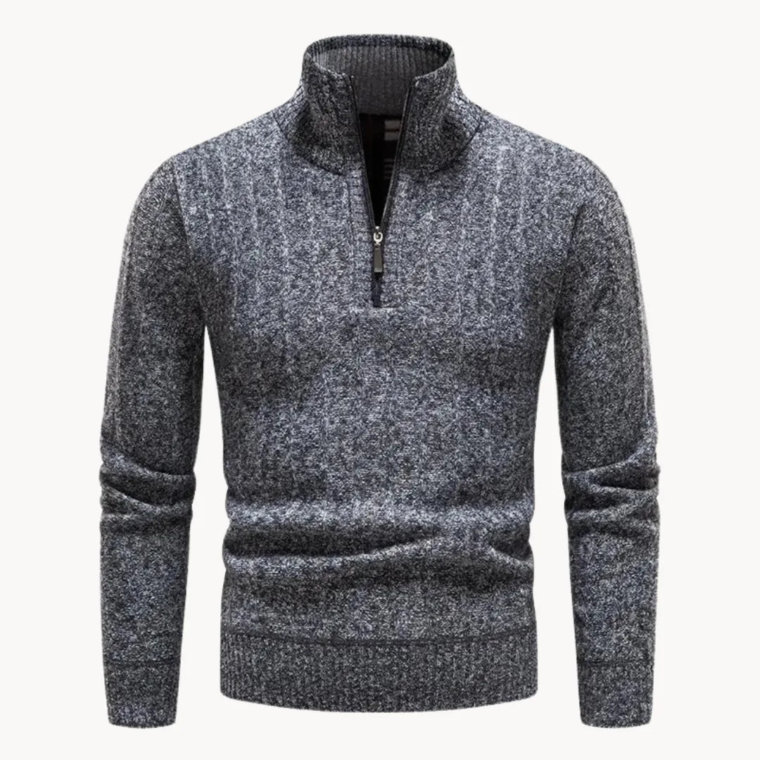 Johan - Men's Slim Fit Sweater with Quarter Zip and High Collar