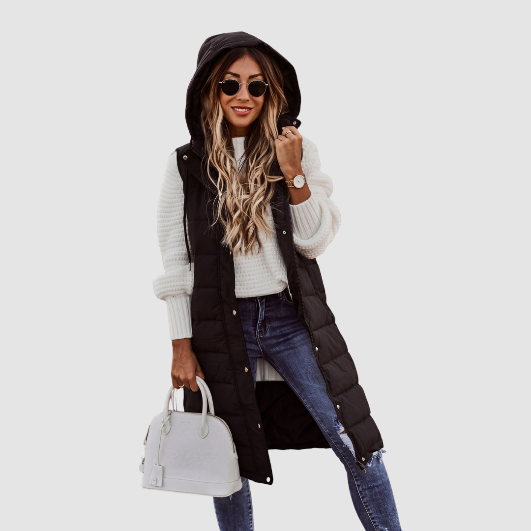 Elcevi | Knee-Length Quilted Vest For Women