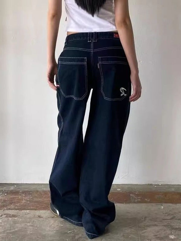 Vintage Boyfriend Jeans with Embroidery Detail on the Back Pocket - Amy