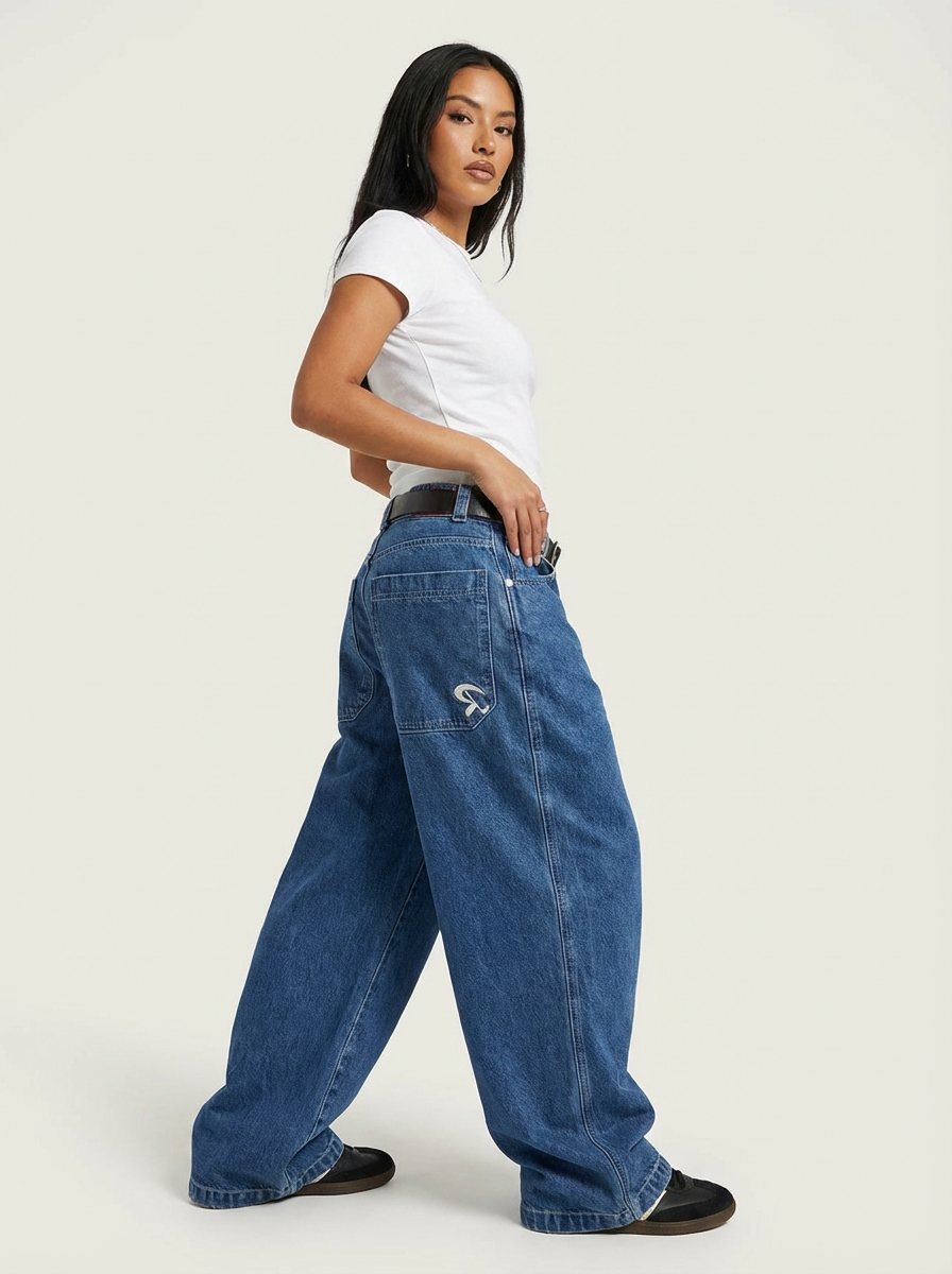 Vintage Boyfriend Jeans with Embroidery Detail on the Back Pocket - Amy