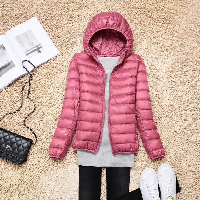 Kim | Down coat hood ultralight packable featherlight warmth winter jacket