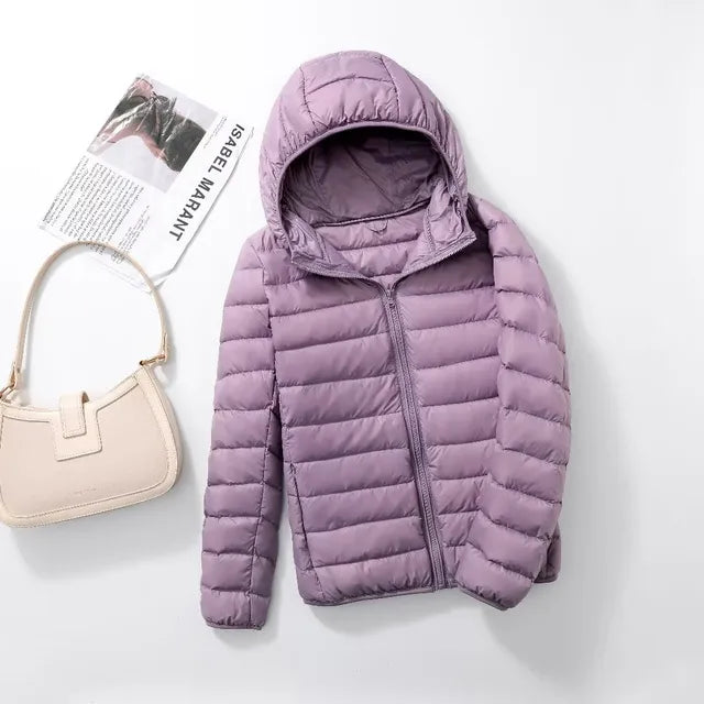 Kim | Down coat hood ultralight packable featherlight warmth winter jacket