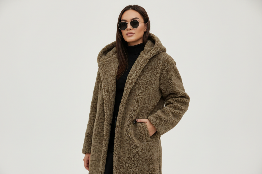 Warm Long Teddy Women's Coat with Luxurious Fleece Lining - Emma
