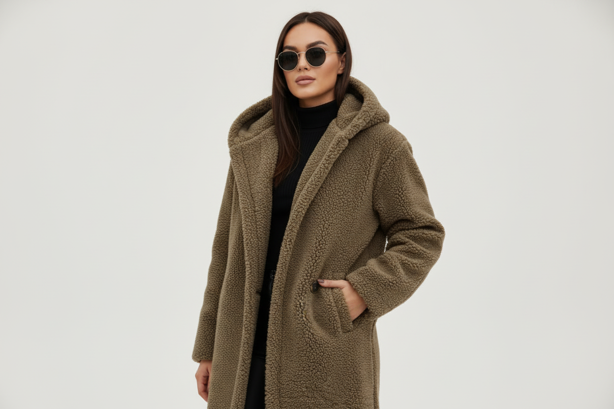 Warm Long Teddy Women's Coat with Luxurious Fleece Lining - Emma