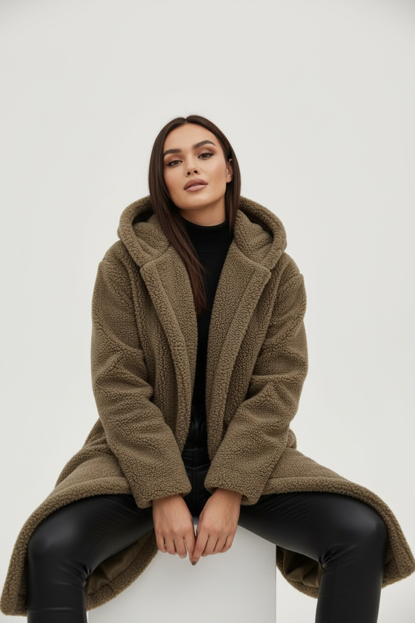Warm Long Teddy Women's Coat with Luxurious Fleece Lining - Emma