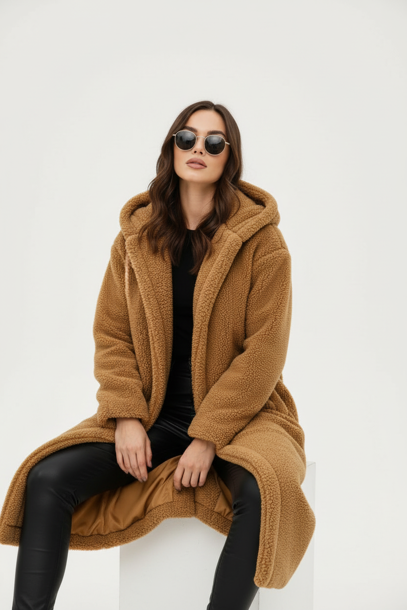 Warm Long Teddy Women's Coat with Luxurious Fleece Lining - Emma