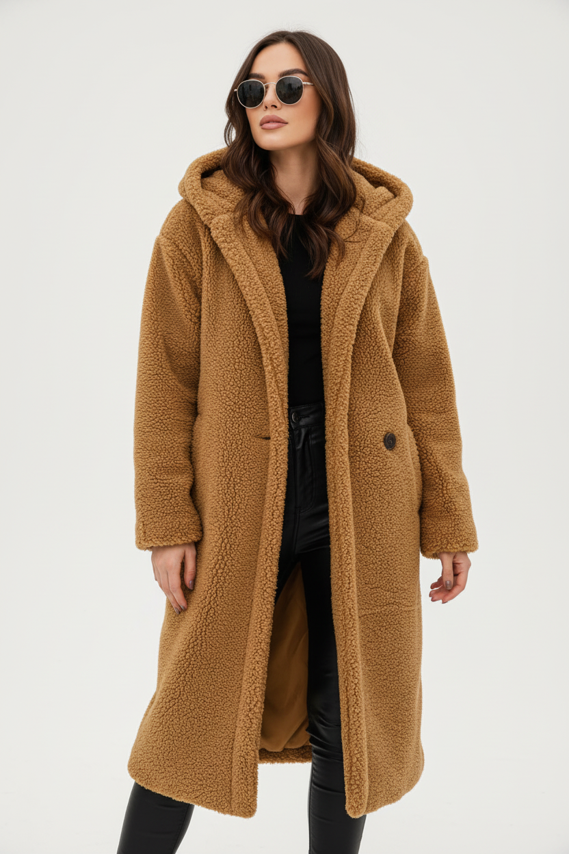 Warm Long Teddy Women's Coat with Luxurious Fleece Lining - Emma