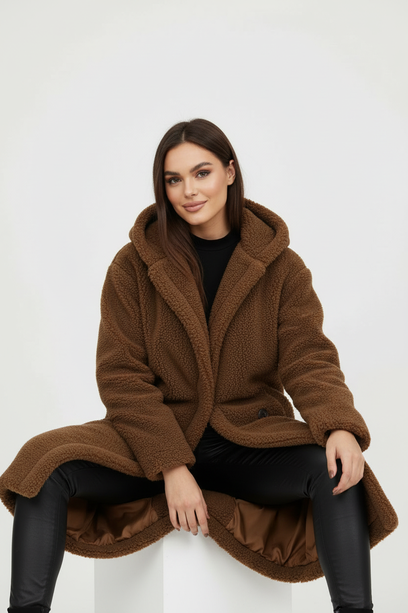 Warm Long Teddy Women's Coat with Luxurious Fleece Lining - Emma