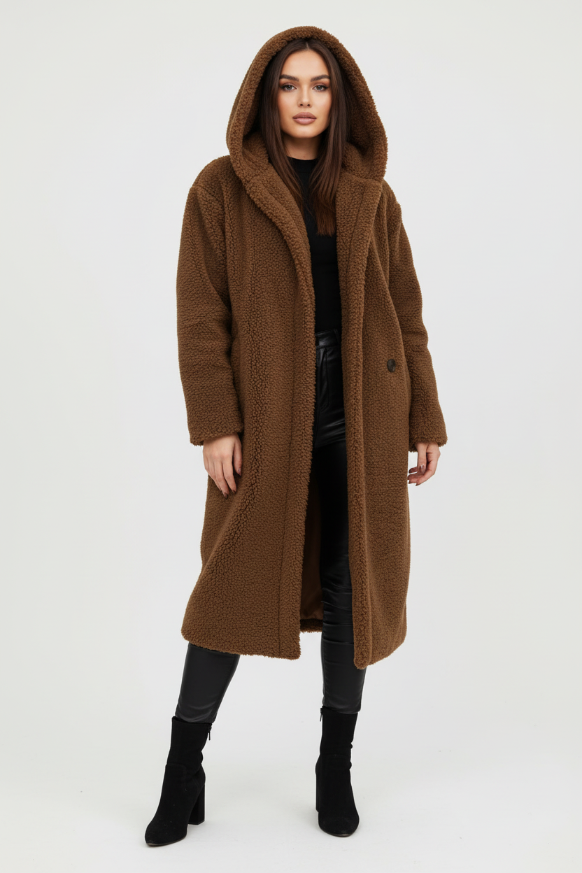 Warm Long Teddy Women's Coat with Luxurious Fleece Lining - Emma