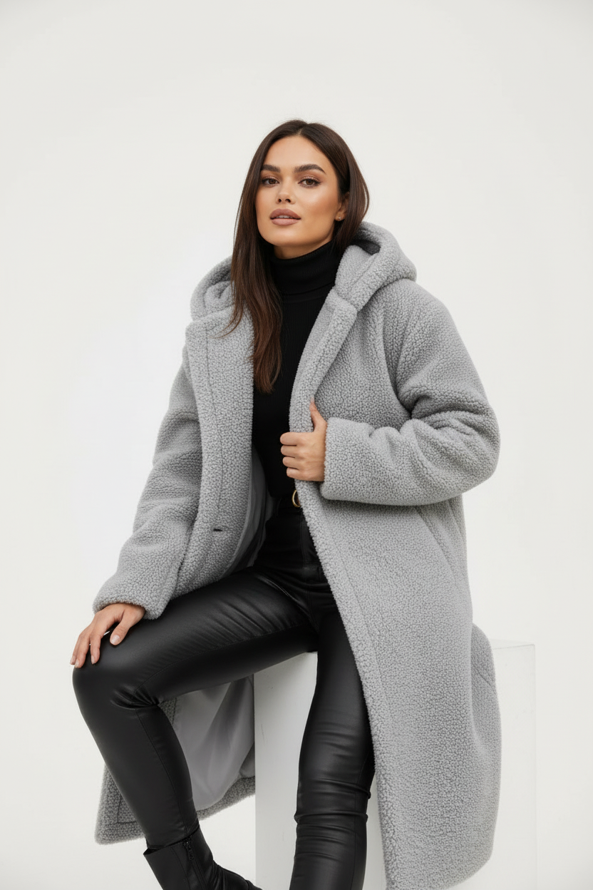 Warm Long Teddy Women's Coat with Luxurious Fleece Lining - Emma