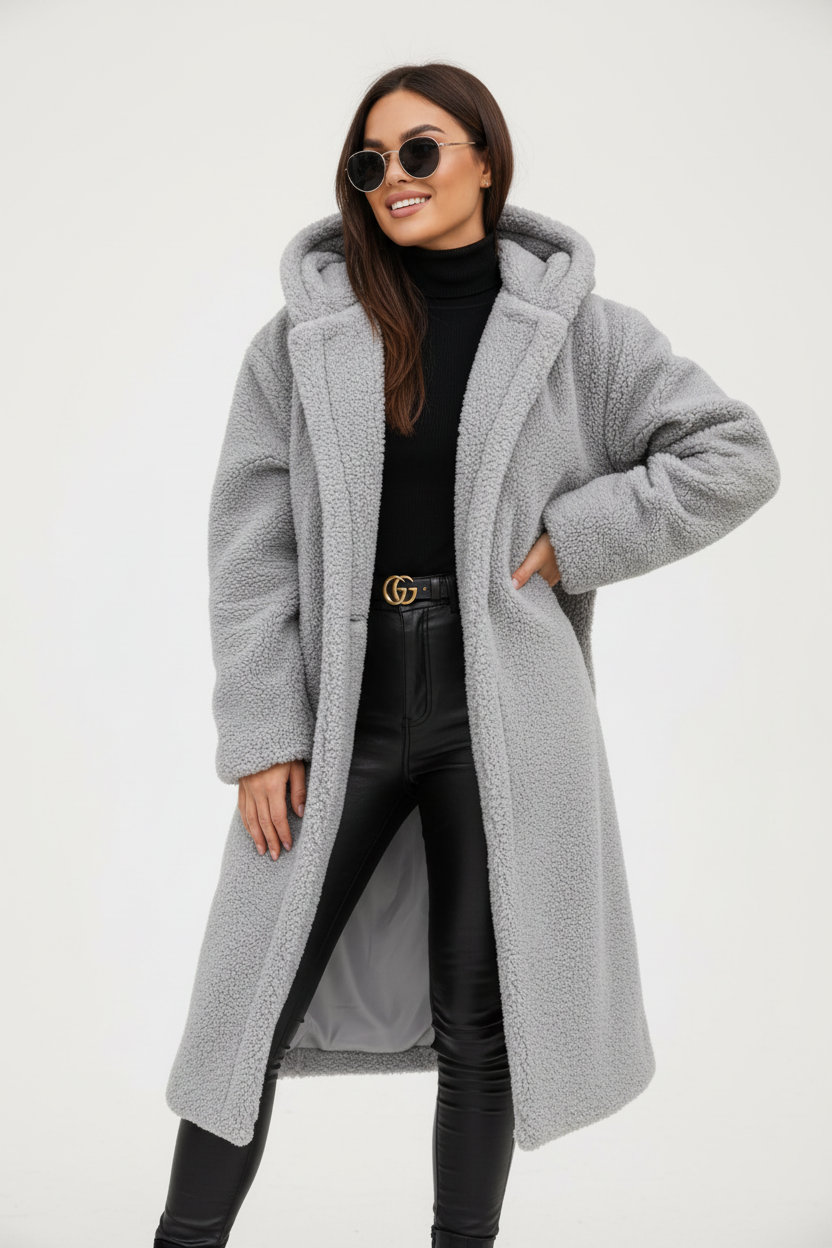 Warm Long Teddy Women's Coat with Luxurious Fleece Lining - Emma
