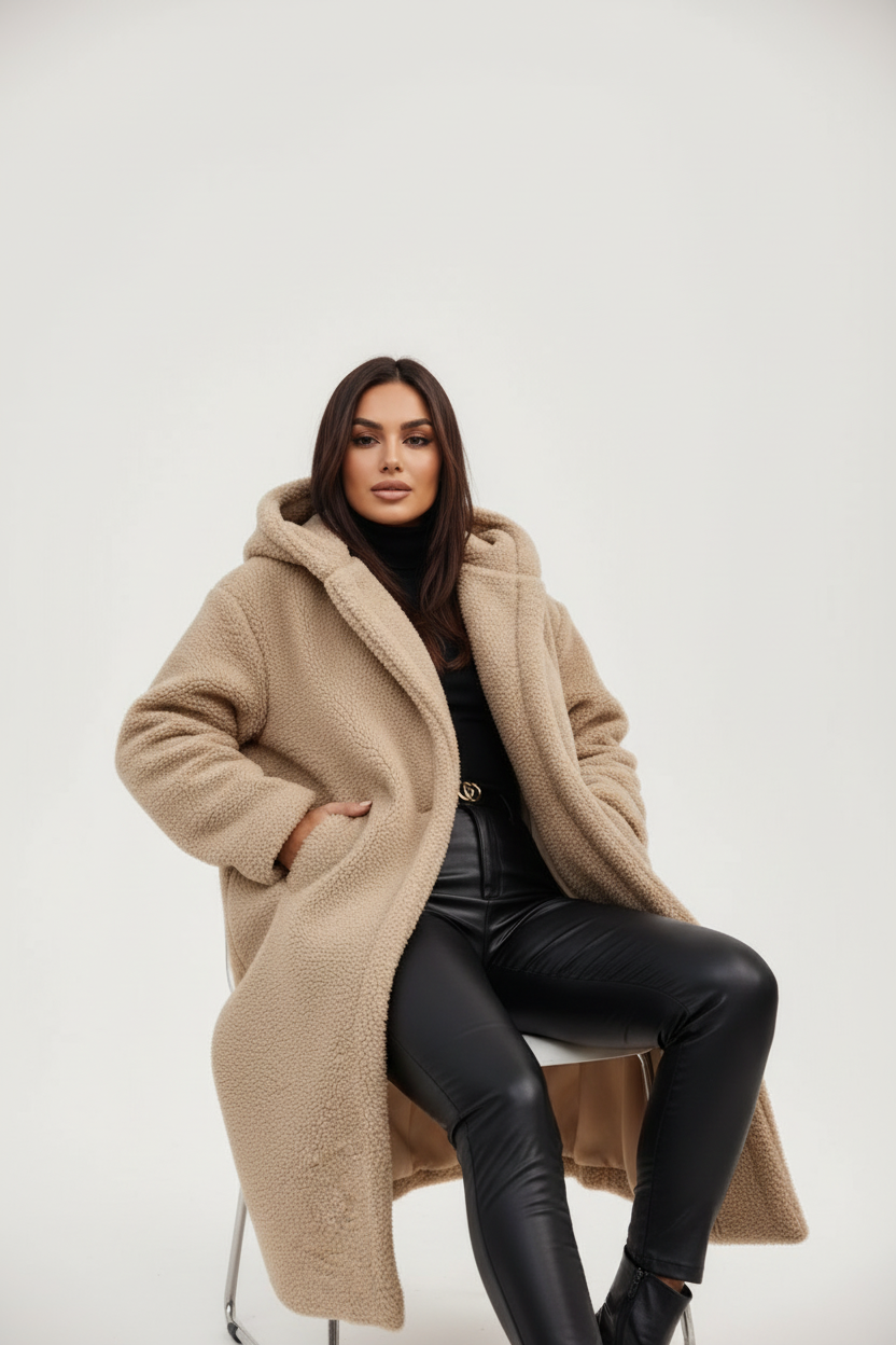 Warm Long Teddy Women's Coat with Luxurious Fleece Lining - Emma