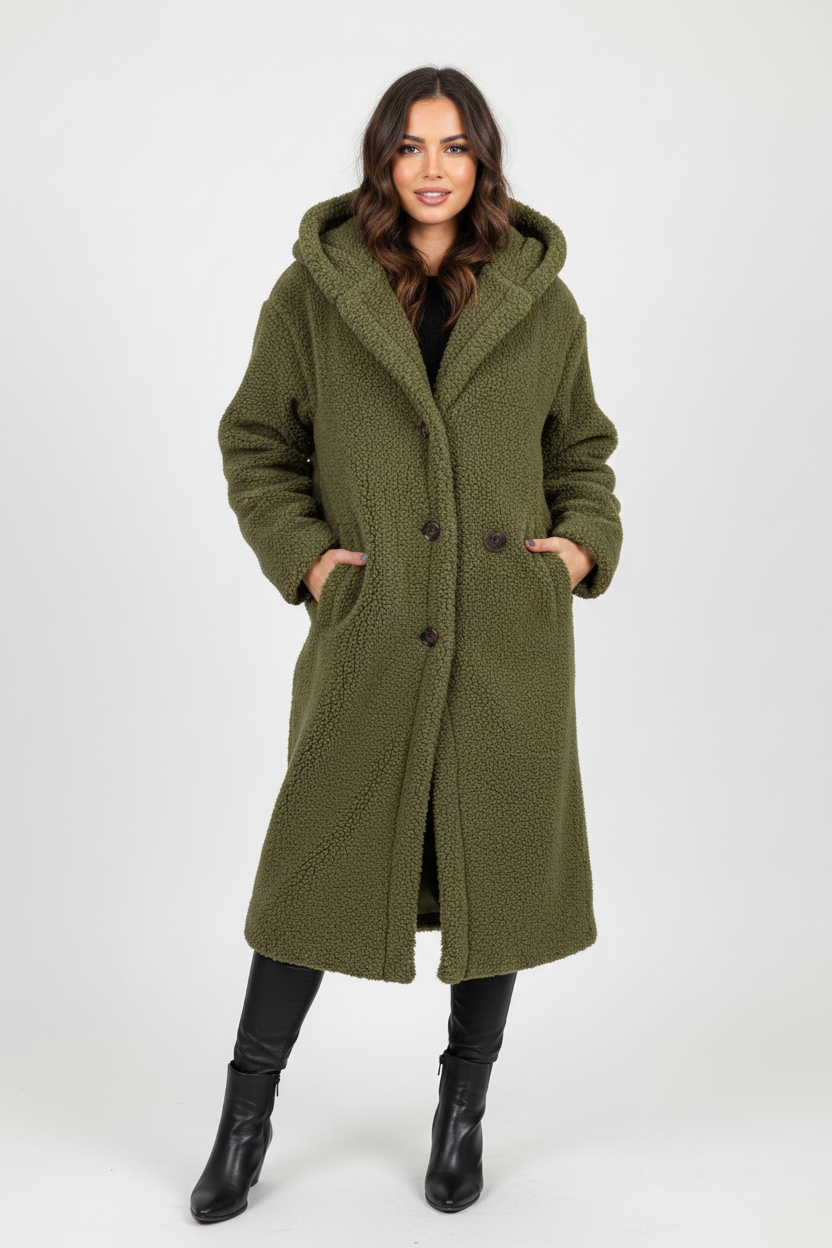 Warm Long Teddy Women's Coat with Luxurious Fleece Lining - Emma