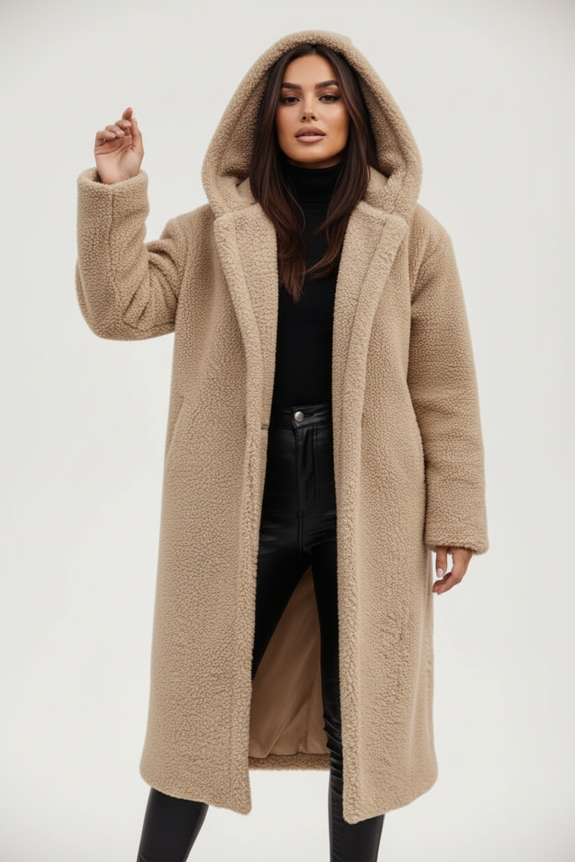 Warm Long Teddy Women's Coat with Luxurious Fleece Lining - Emma
