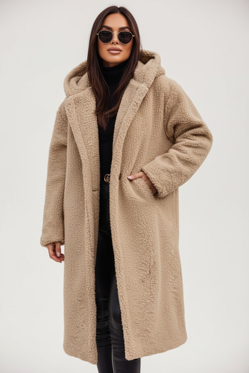 Warm Long Teddy Women's Coat with Luxurious Fleece Lining - Emma