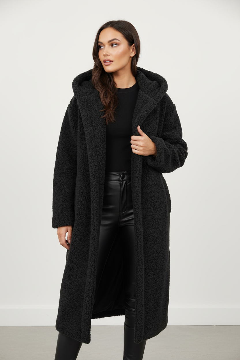 Warm Long Teddy Women's Coat with Luxurious Fleece Lining - Emma
