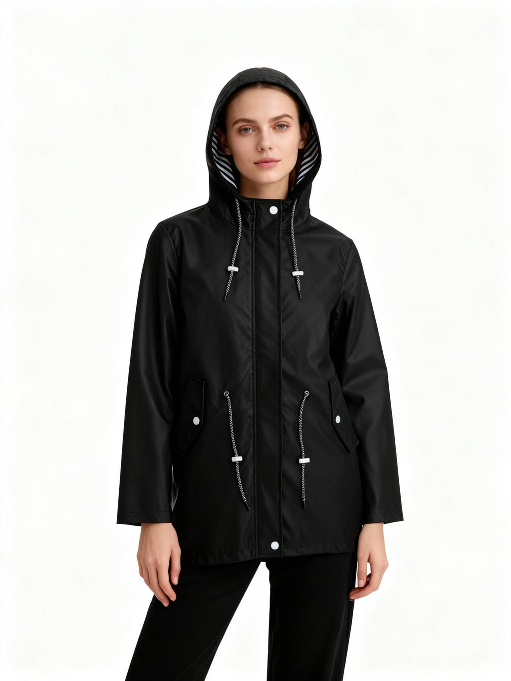Lia | Weatherproof Coat With Hood NCFY-16 Coated Polyester Fiber Blend
