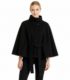 Lia Wool Coat for Women – Elegant High Collar with Removable Belt & Relaxed Fit