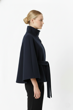 Lia Wool Coat for Women – Elegant High Collar with Removable Belt & Relaxed Fit