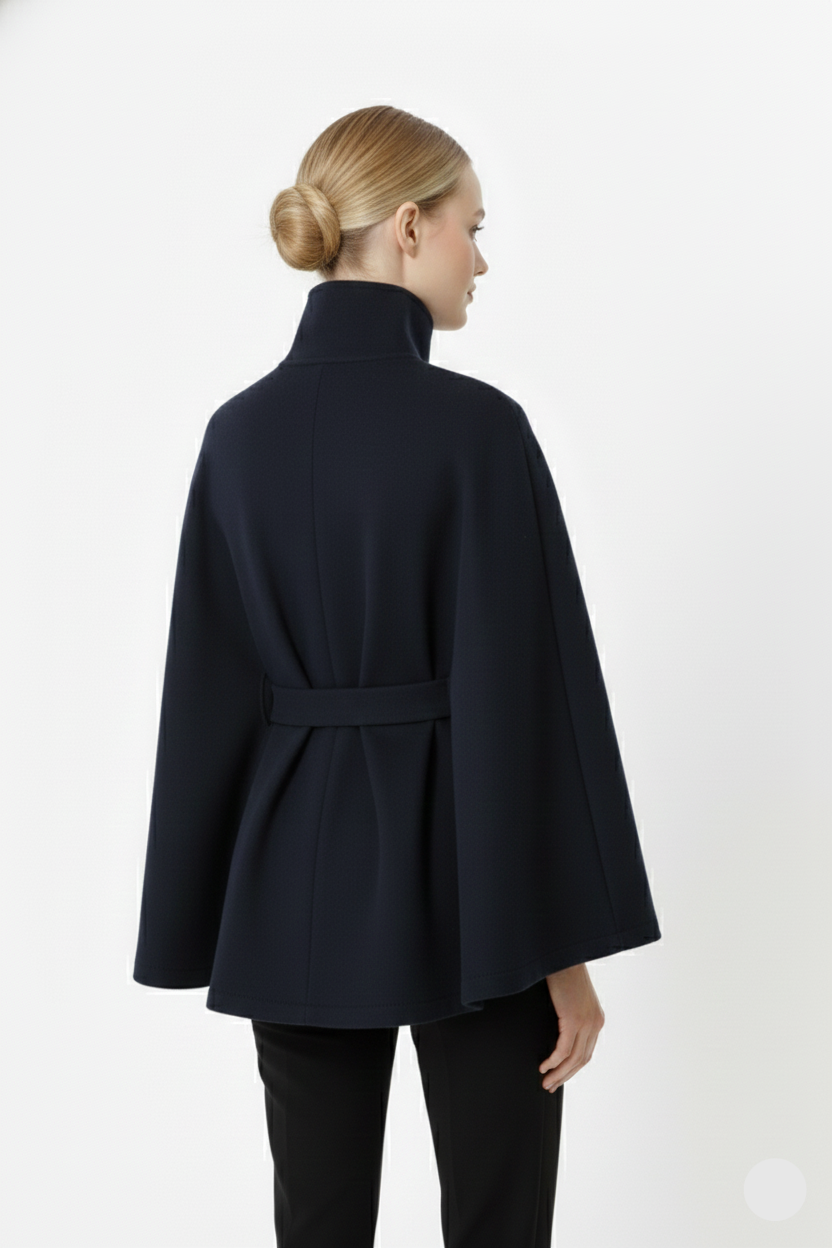 Lia Wool Coat for Women – Elegant High Collar with Removable Belt & Relaxed Fit