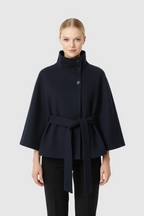 Lia Wool Coat for Women – Elegant High Collar with Removable Belt & Relaxed Fit