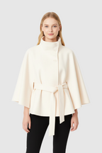 Lia Wool Coat for Women – Elegant High Collar with Removable Belt & Relaxed Fit