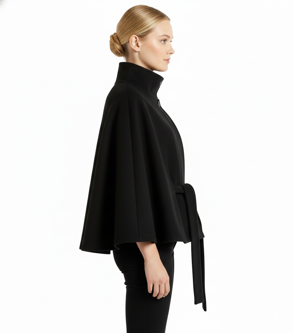 Lia Wool Coat for Women – Elegant High Collar with Removable Belt & Relaxed Fit