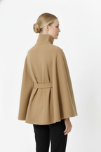Lia Wool Coat for Women – Elegant High Collar with Removable Belt & Relaxed Fit