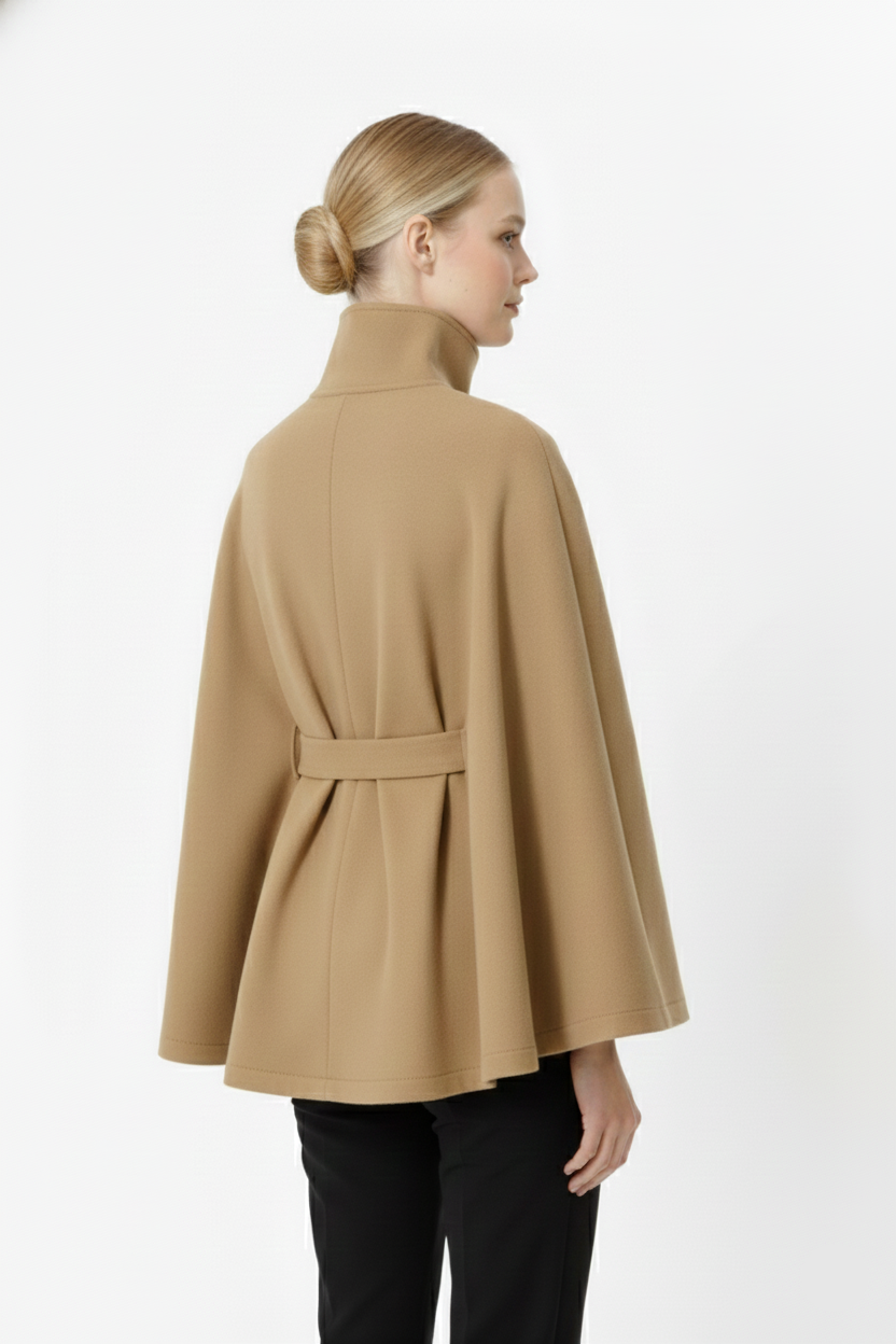 Lia Wool Coat for Women – Elegant High Collar with Removable Belt & Relaxed Fit