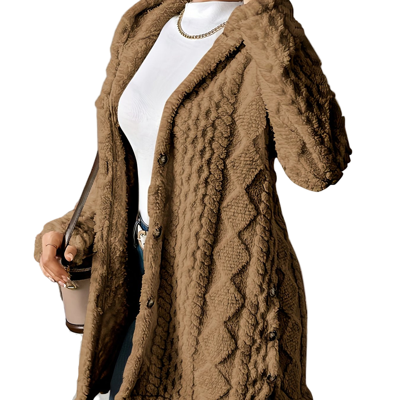 Lucy | Plush Elegance Hooded Jacquard Coat