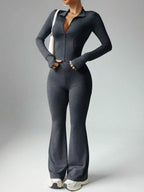 Women's Two-Piece Sports Set with Zip Top and Flared Trousers | Dylani