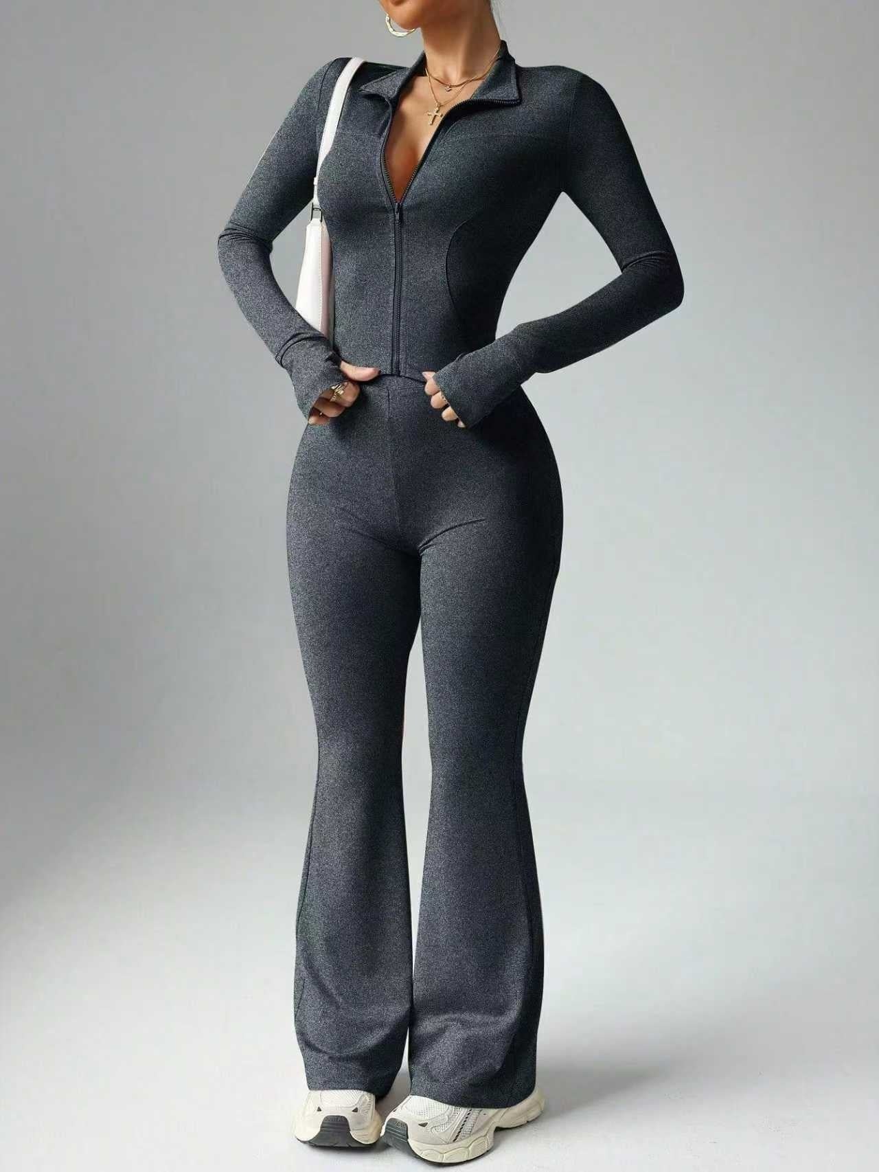 Women's Two-Piece Sports Set with Zip Top and Flared Trousers | Dylani