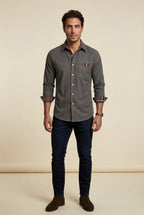 Kian | Men's Plaid Trim Button-Up Casual Shirt