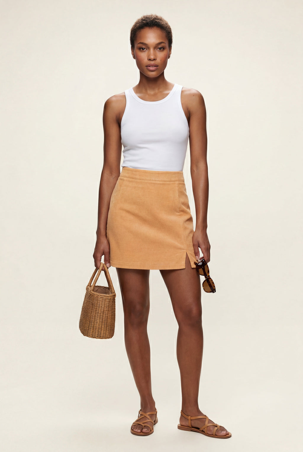 Alyssa | Ribbed High Waist Mini Skirt with Front Slit for Women