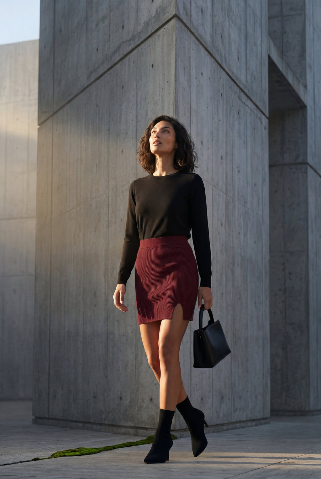 Alyssa | Ribbed High Waist Mini Skirt with Front Slit for Women