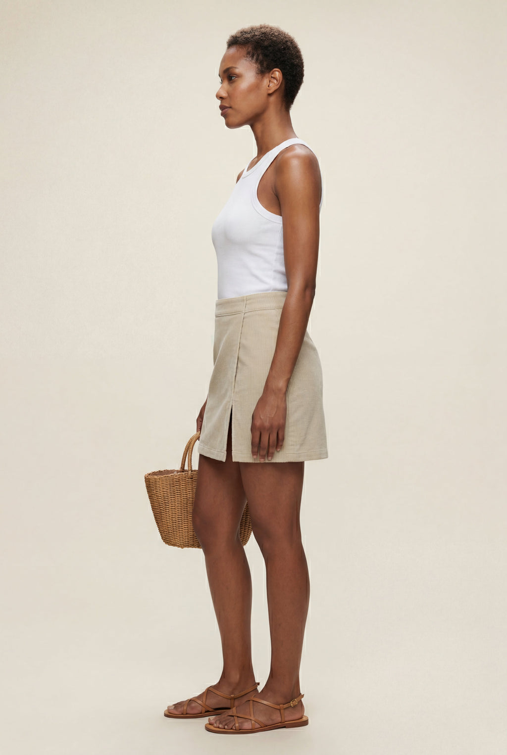 Alyssa | Ribbed High Waist Mini Skirt with Front Slit for Women