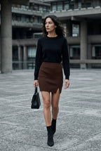 Alyssa | Ribbed High Waist Mini Skirt with Front Slit for Women