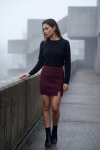 Alyssa | Ribbed High Waist Mini Skirt with Front Slit for Women