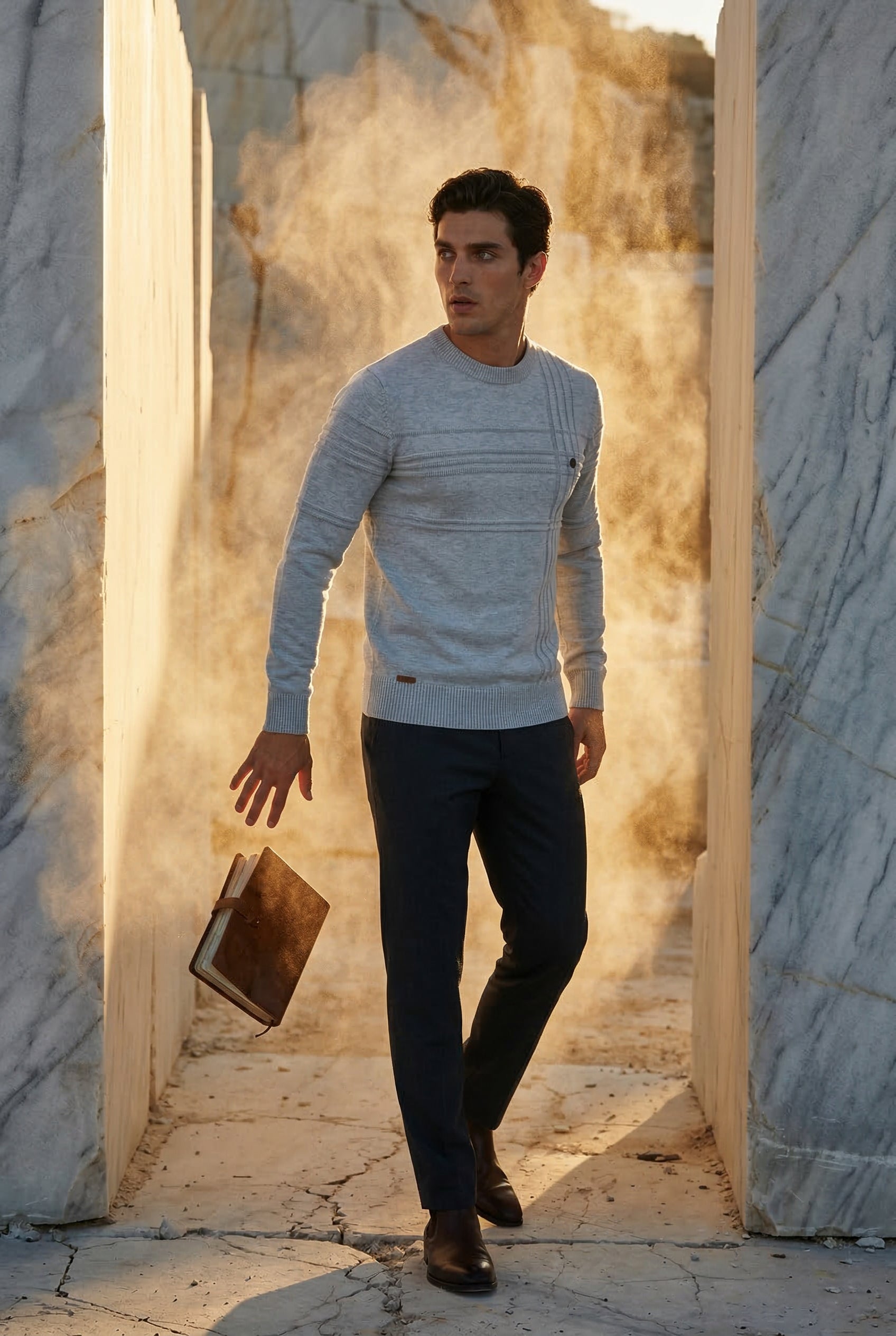 Structured Tonal Textured Crewneck Sweater | Liam