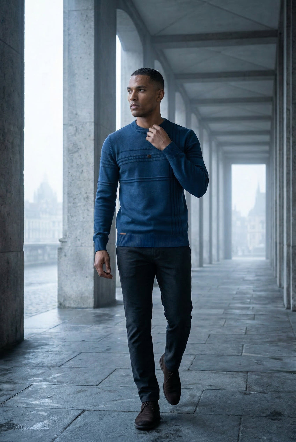 Structured Tonal Textured Crewneck Sweater | Liam