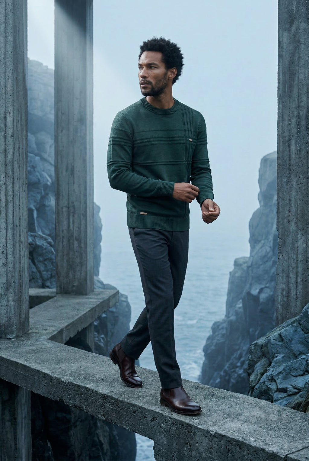 Structured Tonal Textured Crewneck Sweater | Liam