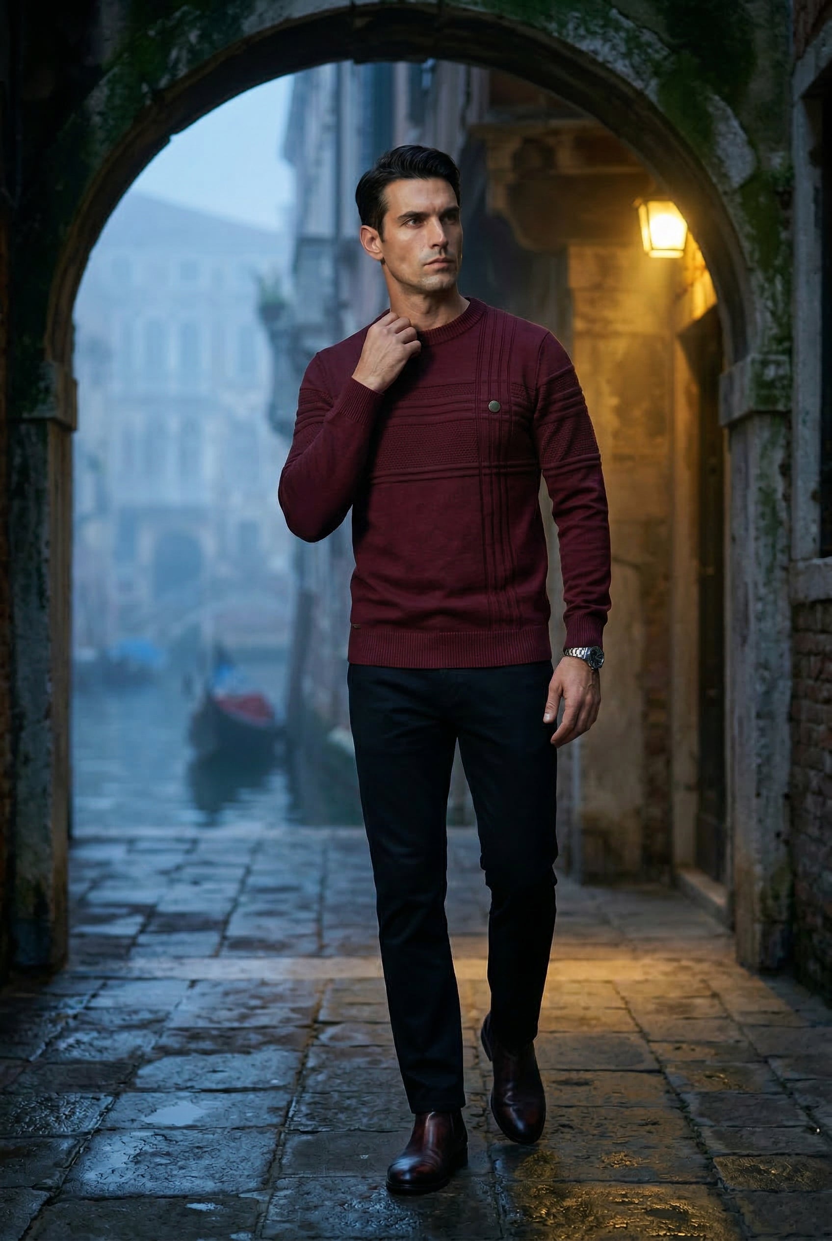 Structured Tonal Textured Crewneck Sweater | Liam