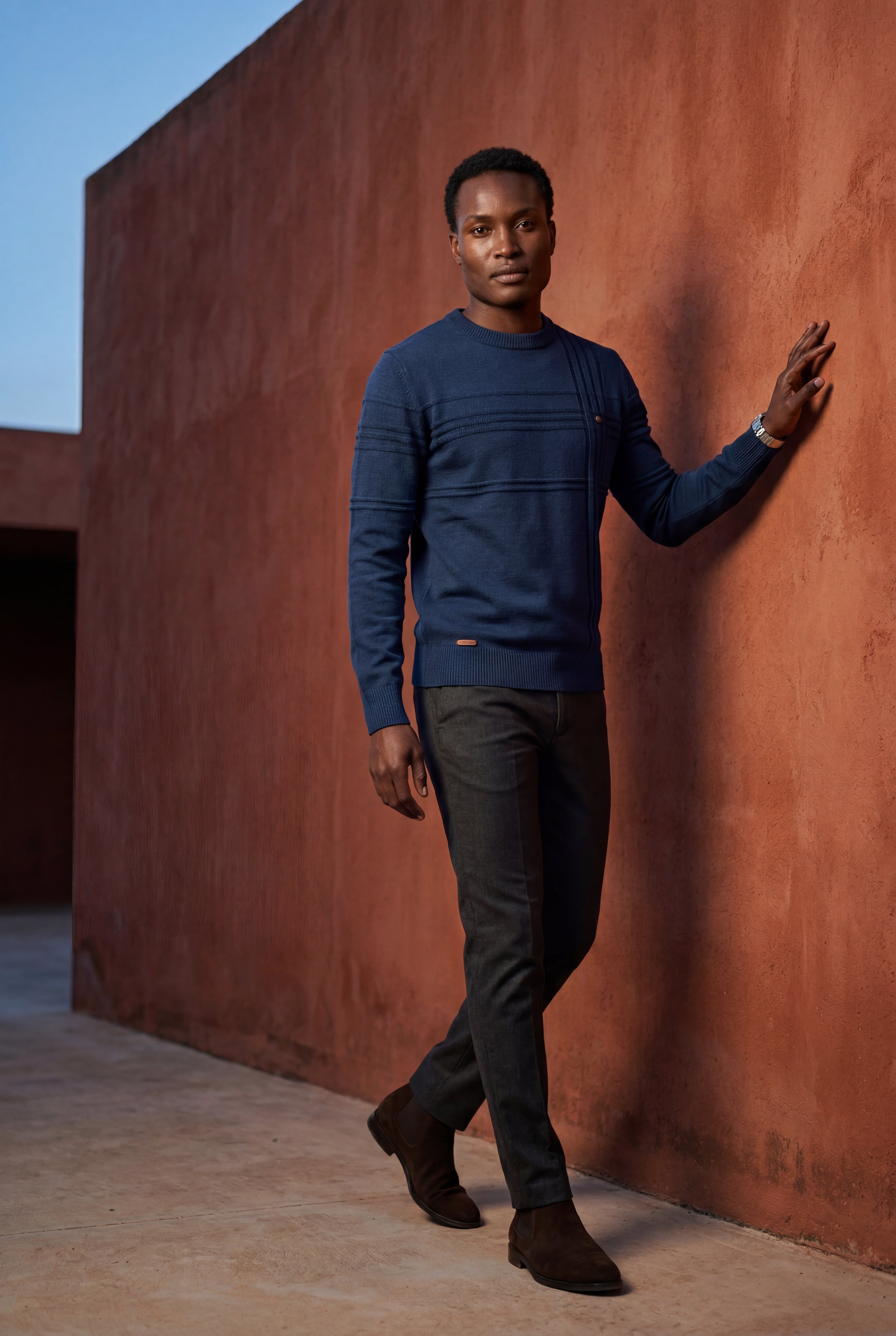 Structured Tonal Textured Crewneck Sweater | Liam