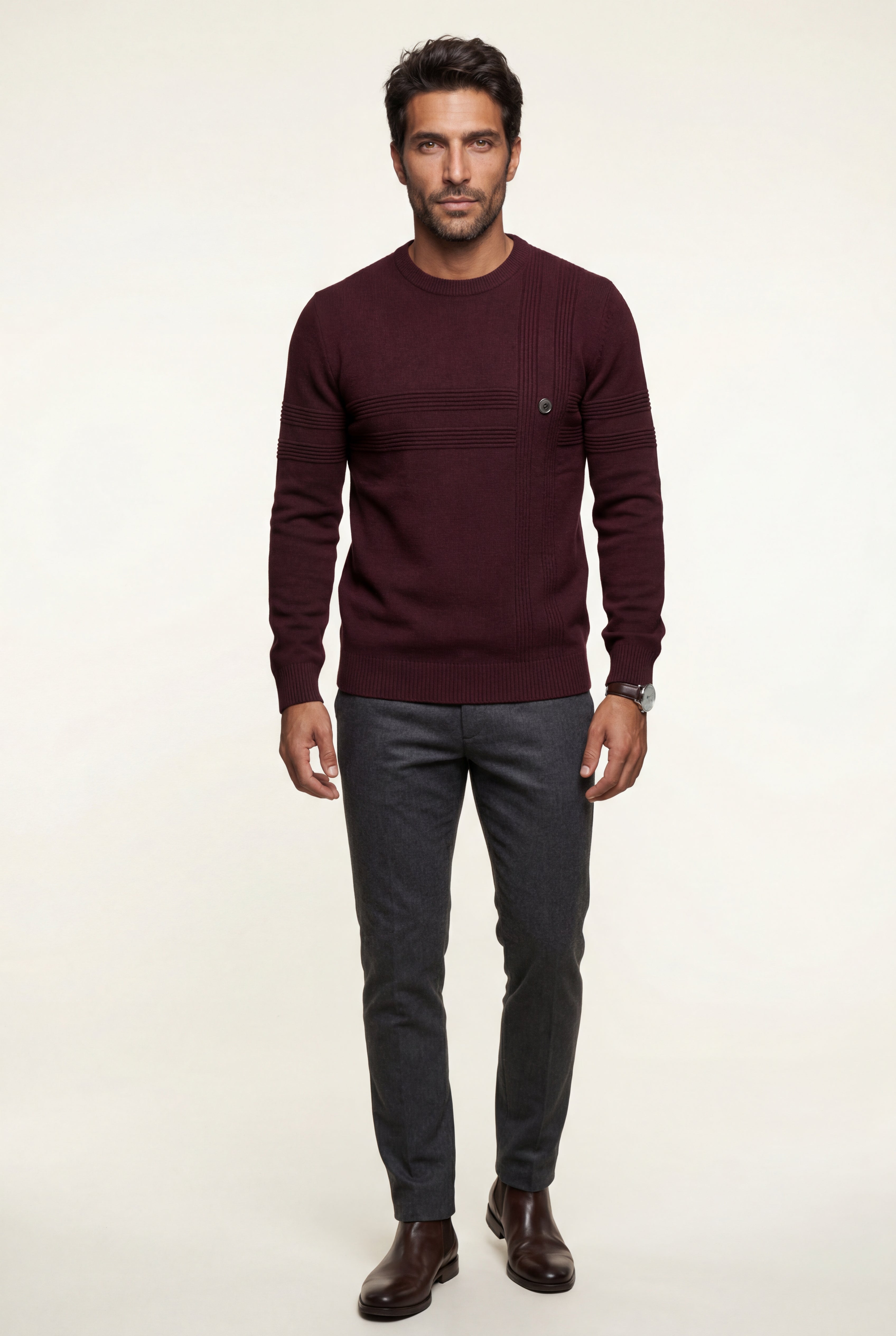 Structured Tonal Textured Crewneck Sweater | Liam