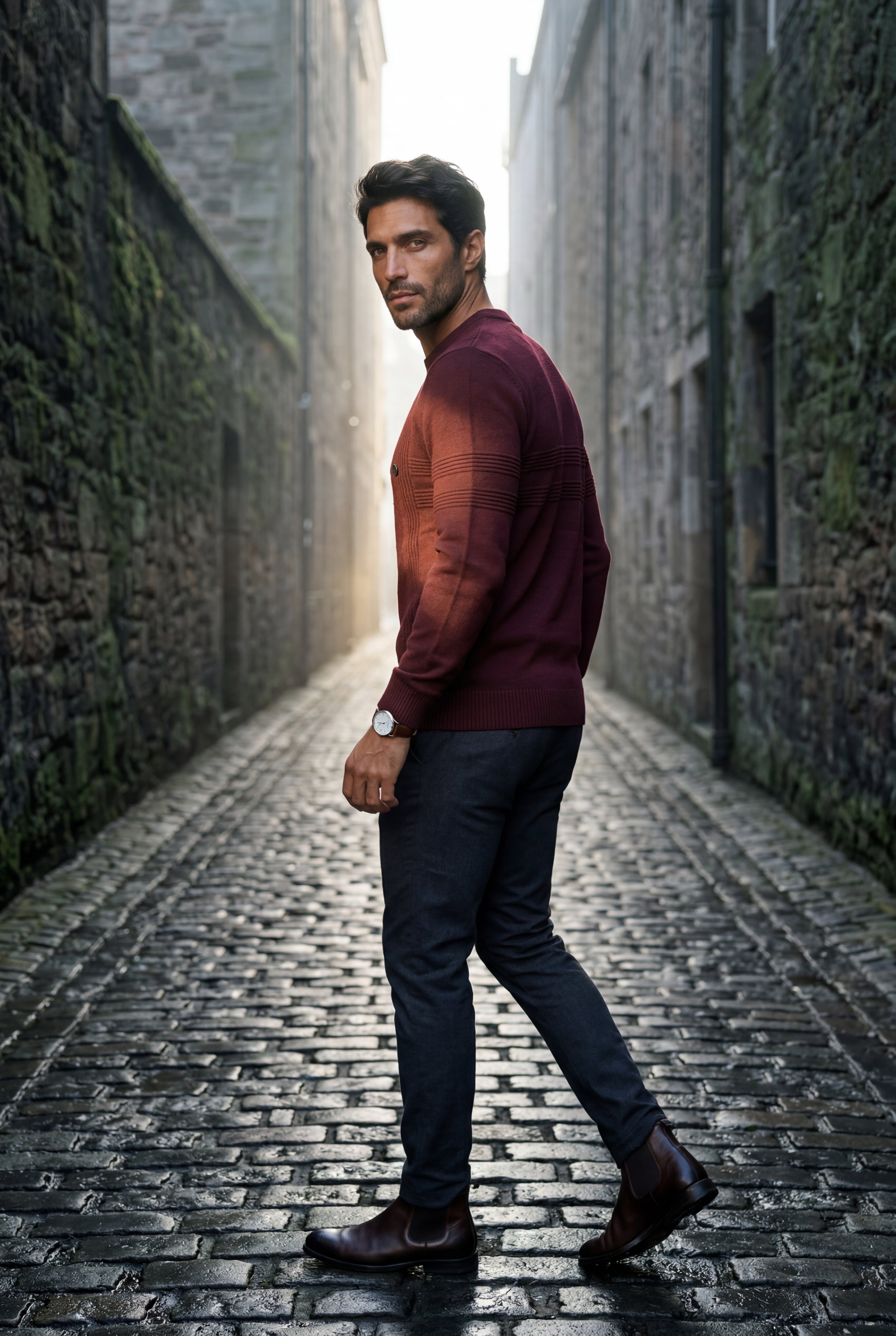 Structured Tonal Textured Crewneck Sweater | Liam