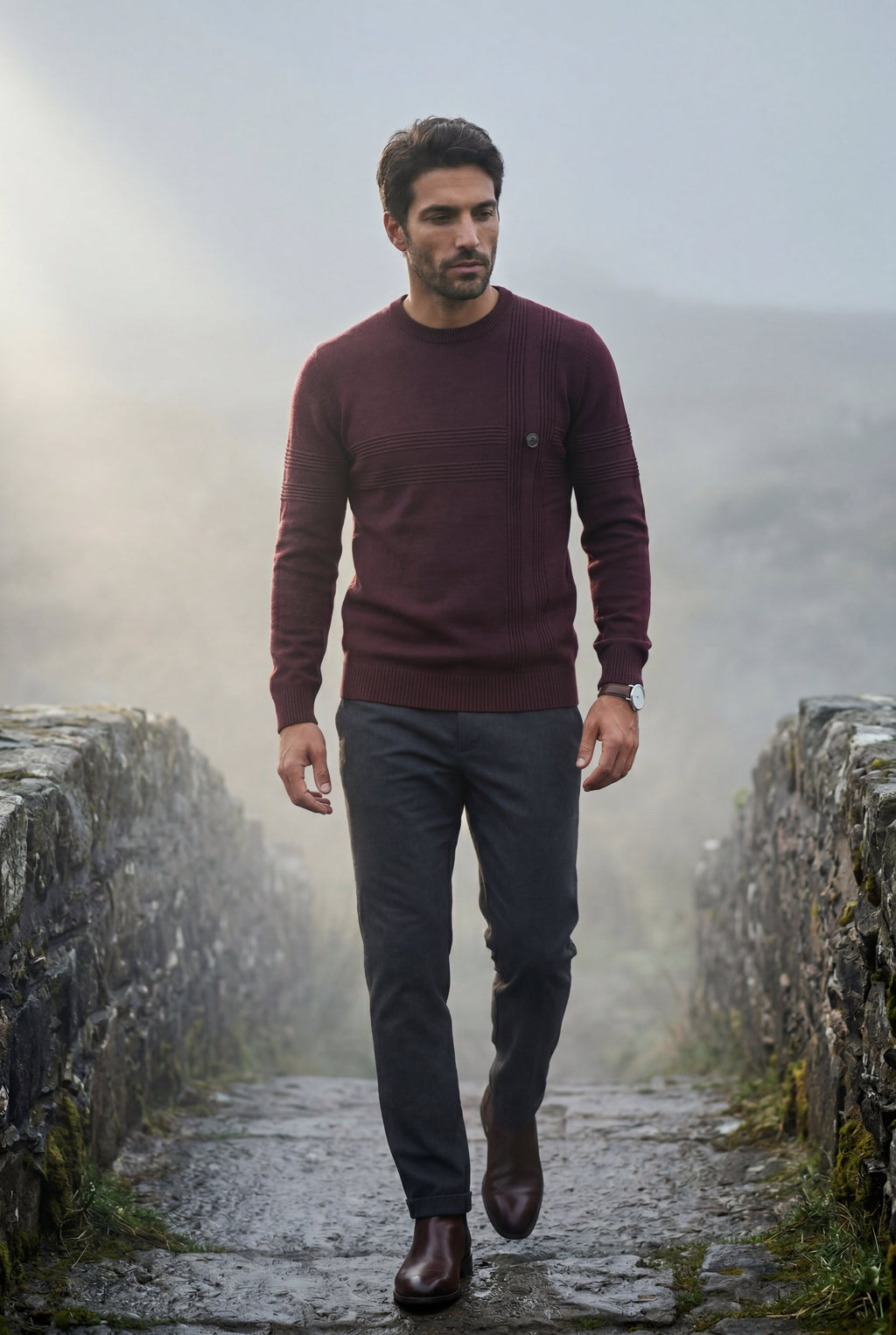 Structured Tonal Textured Crewneck Sweater | Liam