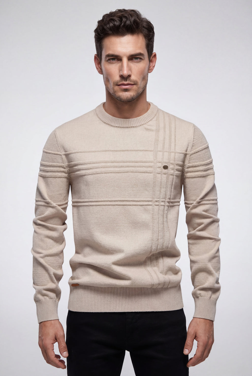 Structured Tonal Textured Crewneck Sweater | Liam