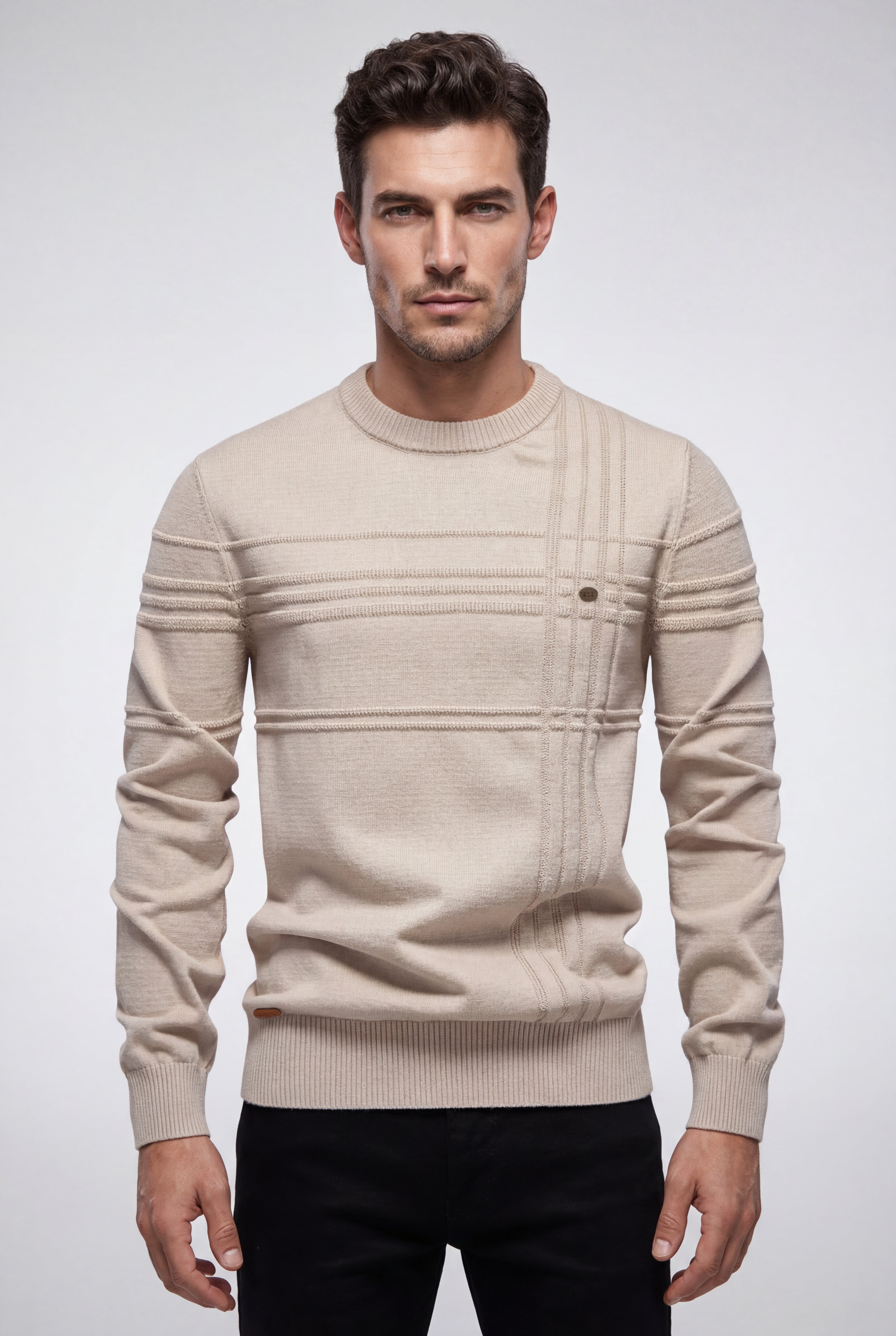 Structured Tonal Textured Crewneck Sweater | Liam