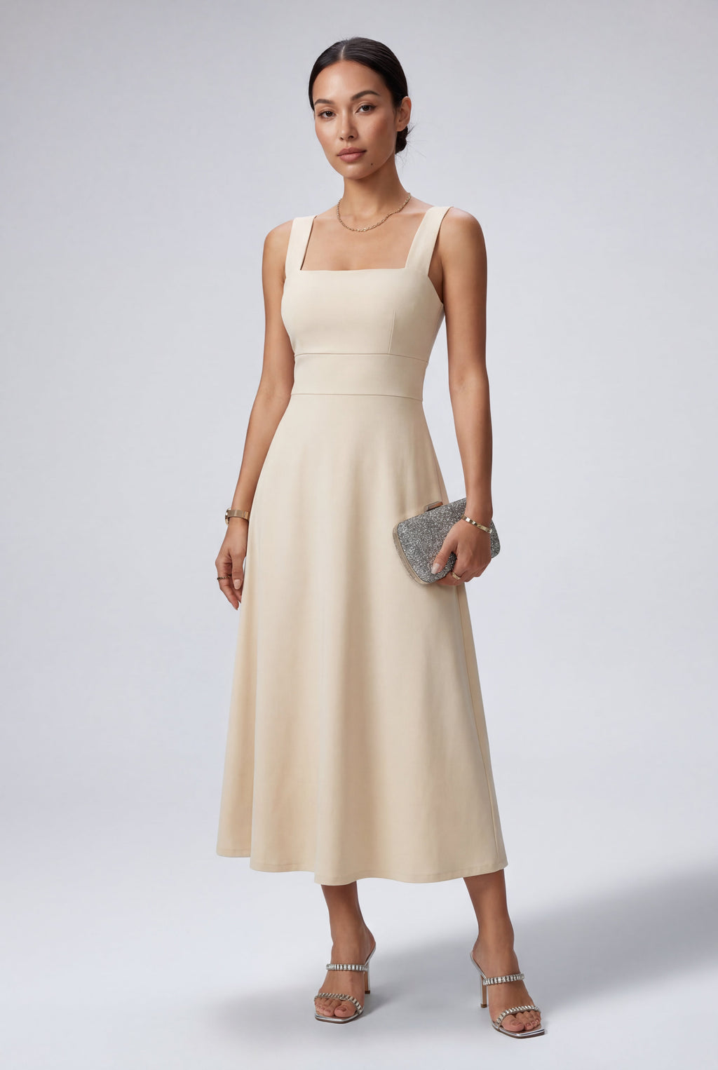 Alessia | Square Neck Sleeveless A-Line Midi Dress For Women
